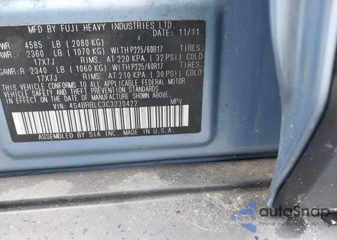 2012 Subaru Outback 2.5I Limited z USA, uszkodzony, nr VIN 4S4BRBLC3C3230422